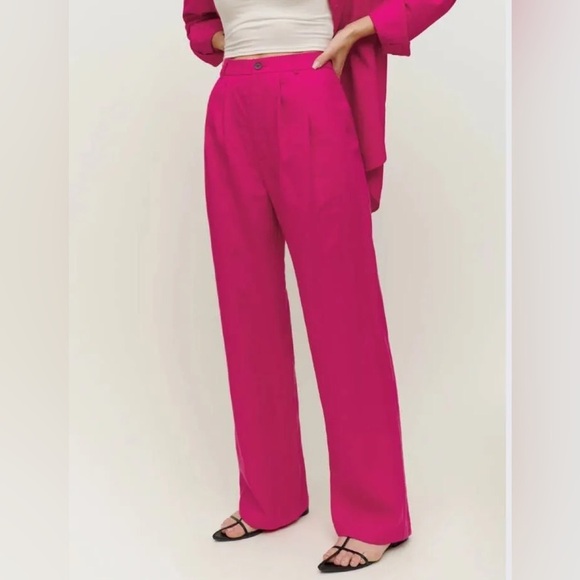 Reformation Mason Dress Pants Pleated Wide Leg Pink Barbiecore Dressy Size 2 - Picture 3 of 12